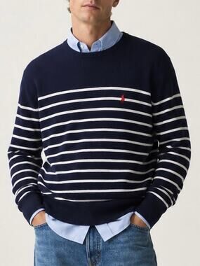 POLO Ralph Lauren Breton Striped Crew Neck Sweater 100% Pima Cotton Pony Logo